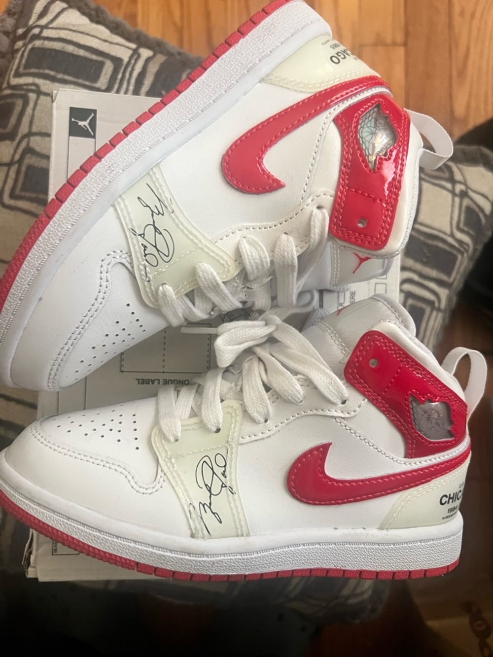 Jordan Kids White and Red High-Top Sneakers unisex boy or girl sz 13